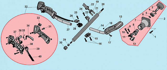 7 ВАЛ - ШТАНГА -ТОРОС ГАЗА  ТРИММЕР CHAMPION Т433S-2