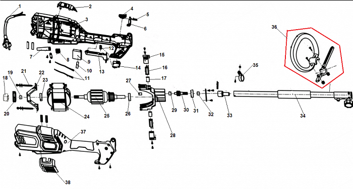 1 Электродвигатель - Щетки - Якорь - Статор - Выключатель ТРИММЕР ЭЛЕКТРИЧЕСКИЙ CHAMPION ET1004А