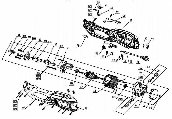 1 Электродвигатель - Щетки - Якорь - Статор - Выключатель ТРИММЕР ЭЛЕКТРИЧЕСКИЙ CHAMPION ET1211А