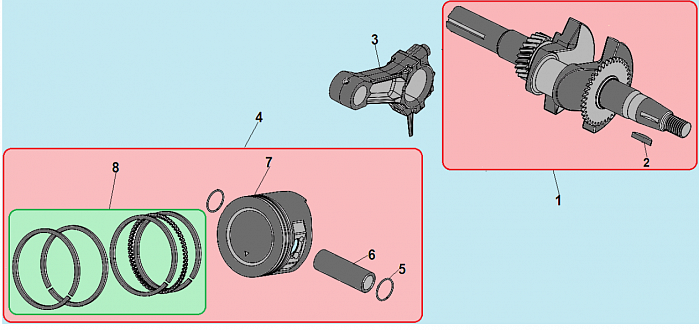 9 ПОРШЕНЬ -ЦИЛИНДР -КОЛЕНВАЛ- КОЛЬЦА КУЛЬТИВАТОР CHAMPION ВC6712