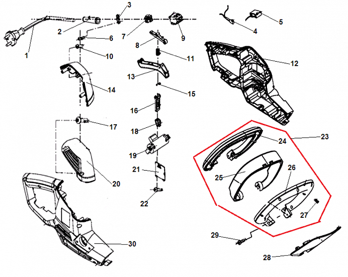 1 ВЫКЛЮЧАТЕЛЬ - КОРПУС НОЖНИЦЫ ЭЛЕКТРИЧЕСКИЕ CHAMPION HTE550