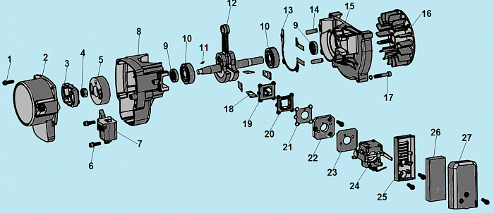 2 КОЛЕНВАЛ - КОЛЬЦА - МАГНЕТО - МАХОВИК - КАРБЮРАТОР ОПРЫСКИВАТЕЛЬ-РАСПЫЛИТЕЛЬ CHAMPION PS282