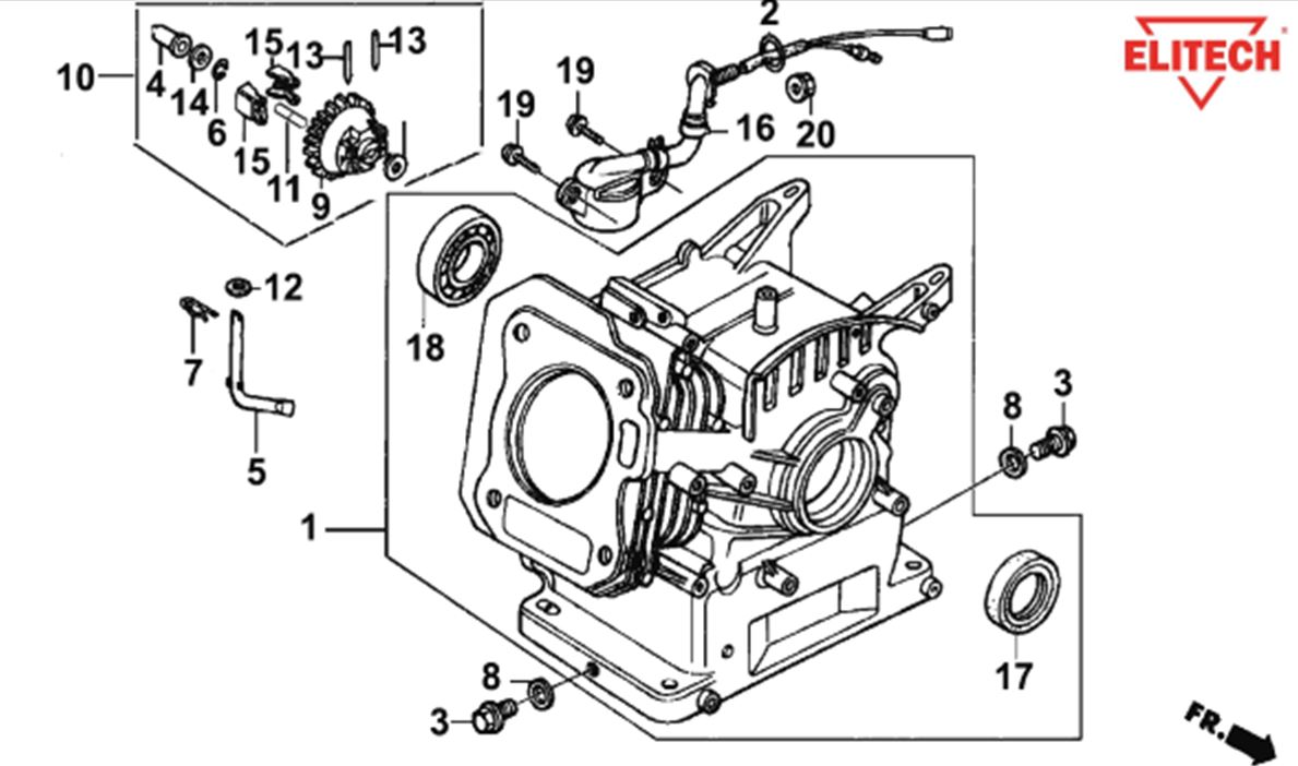 ЗАПЧАСТИ ДЛЯ МОТОПОМПЫ БЕНЗИНОВОЙ ELITECH МБ 810 Д 80 (КАРТЕР)