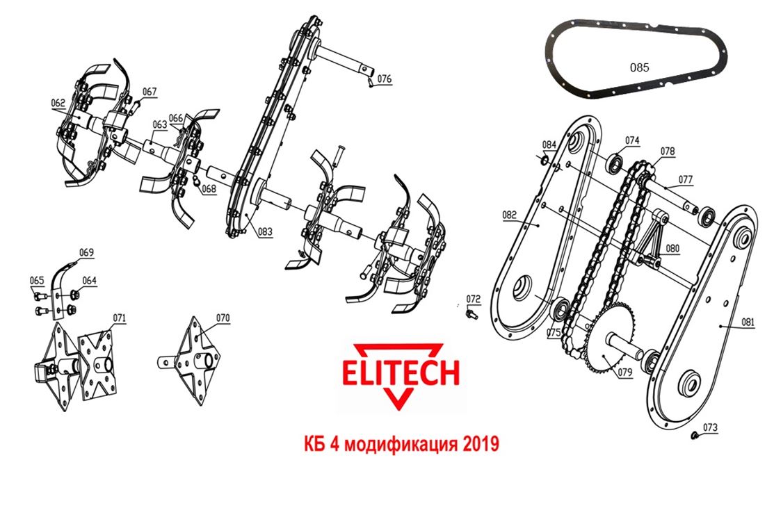 ЗАПЧАСТИ ДЛЯ КУЛЬТИВАТОРА БЕНЗИНОВОГО ELITECH КБ 4 (Е1603.001.00) (2019 ГОД) (РЕДУКТОР, ШНЕК)