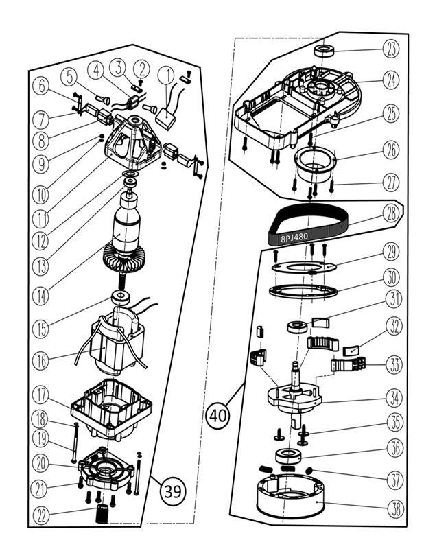 ЗАПЧАСТИ ДЛЯ ГАЗОНОКОСИЛКИ ЭЛЕКТРИЧЕСКОЙ ELITECH EK 1600Н (ЭЛ. ДВИГАТЕЛЬ, ПРИВОД)