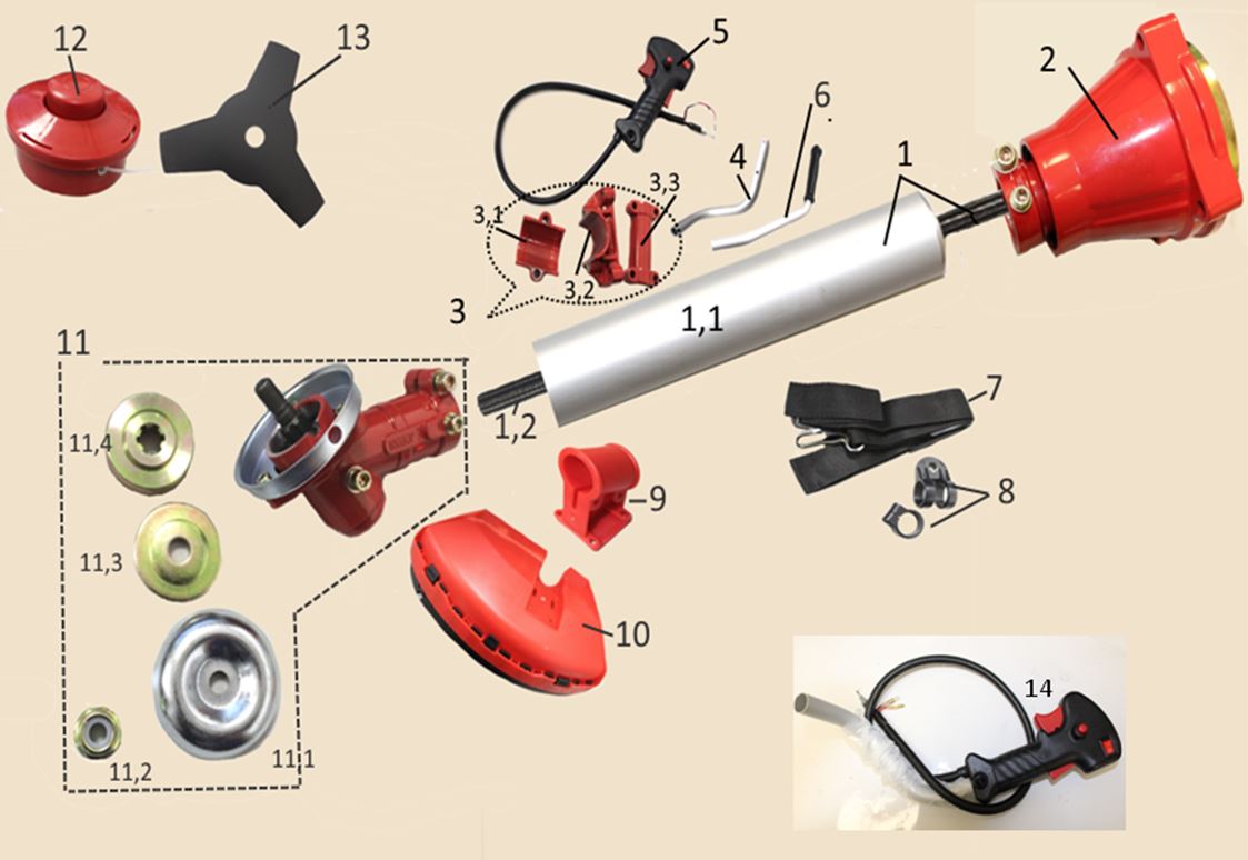ЗАПЧАСТИ ДЛЯ ТРИММЕРА БЕНЗИНОВОГО ELITECH Т35/4Т (2018 ГОД) (ОБЩАЯ)