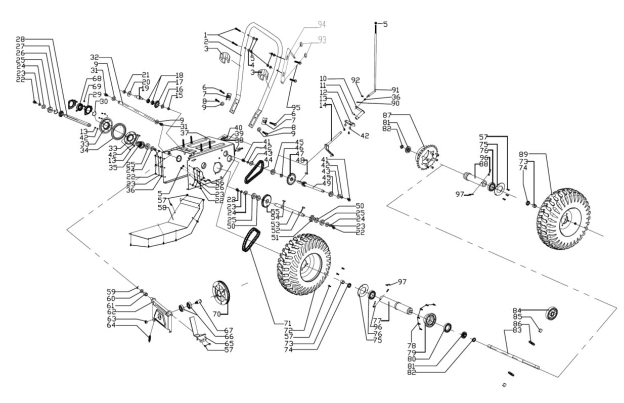 ЗАПЧАСТИ ДЛЯ СНЕГОУБОРЩИКА БЕНЗИНОВОГО ELITECH СМ 14Э (2016 ГОД) (РЕДУКТОР)