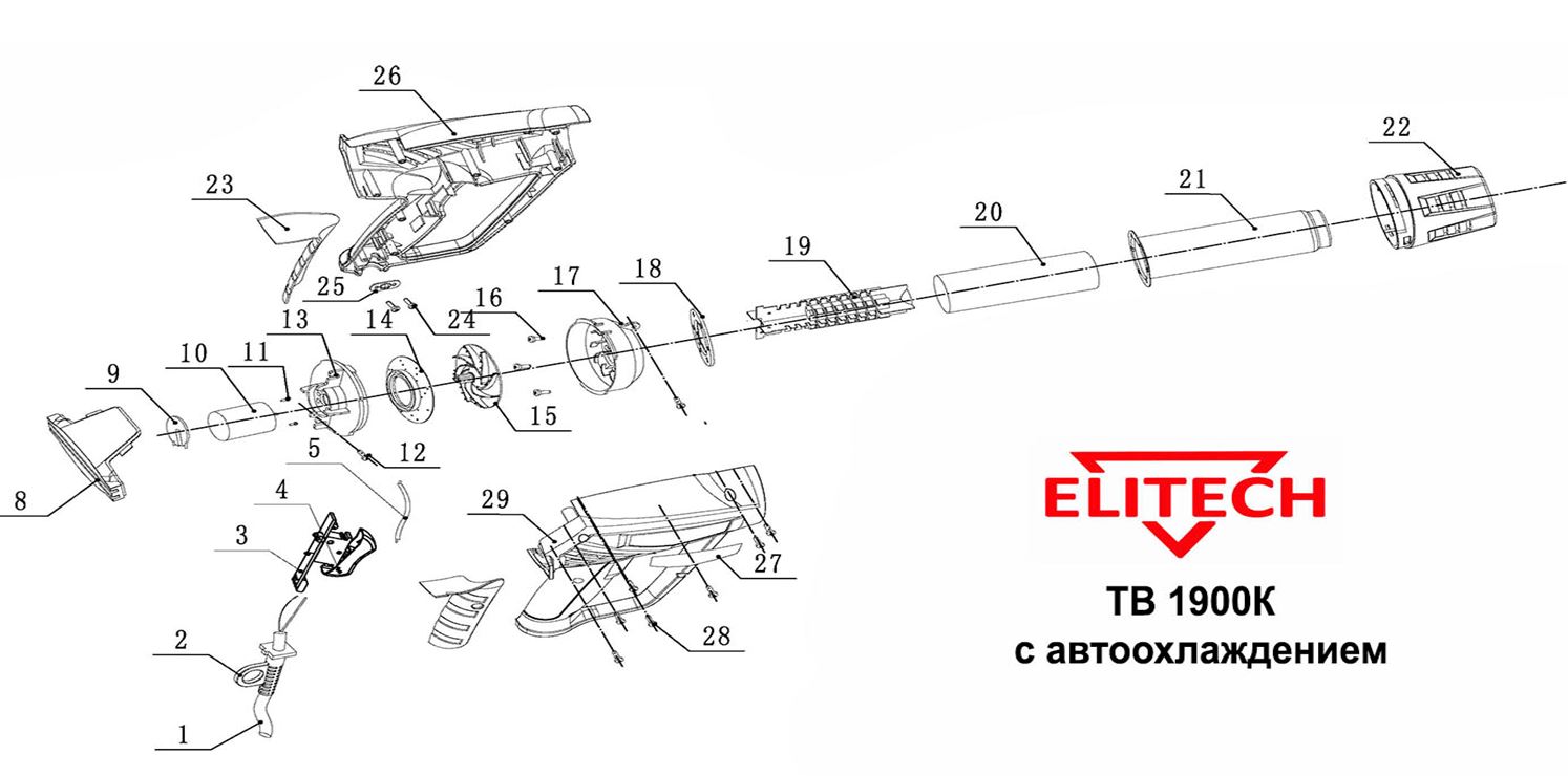 ЗАПЧАСТИ ДЛЯ ФЕНА ТЕХНИЧЕСКОГО ЭЛЕКТРИЧЕСКОГО ELITECH ТВ 1900К АВТООХЛАЖДЕНИЕ