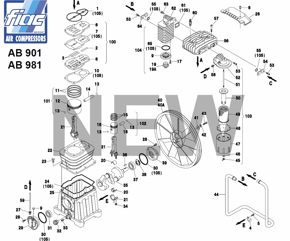 ЗАПЧАСТИ ДЛЯ КОМПРЕССОРА ПОРШНЕВОГО ELITECH KP500/AB981/7.5T (ДЕТАЛИРОВКА БЛОКА ПОРШНЕВОГО)