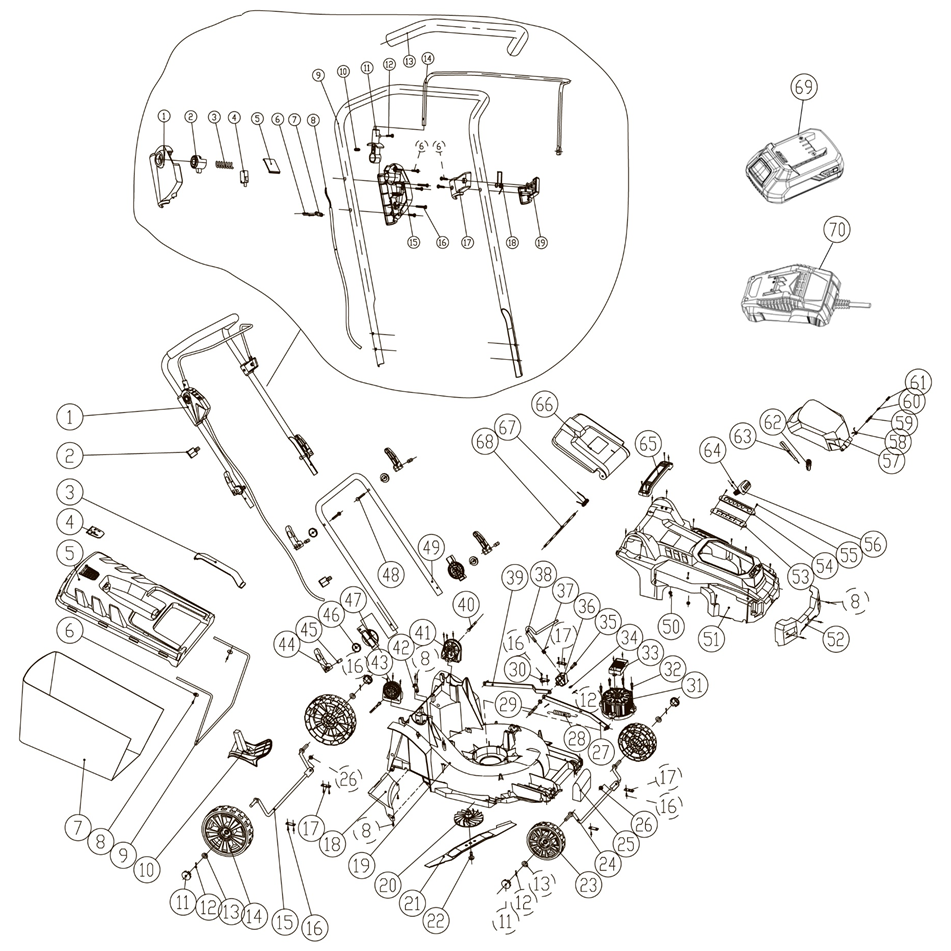 Бесщеточная газонокосилка, 2 АКБ (4 Ач) ГКЛ-4336-42