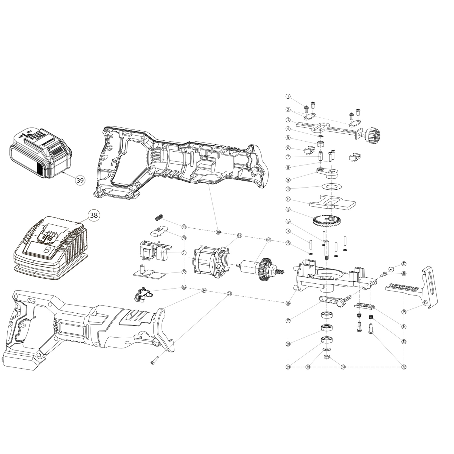 Бесщеточная пила сабельная, 1 АКБ (4 Ач), в коробке SPB-180-41