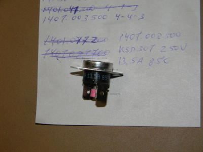 Термостат KSD 301. 250В, 13.5A, 85°C, ручн. сброс, FBVLM. ТП 3Е